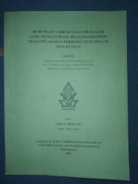 Skripsi ; Hubungan Variasi Gaya Mengajar Guru dengan Hasil Belajar Kognitif Mata Pelajaran Fiqih Kelas XI Mipa di MAN Kendal